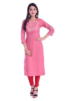 Peach printed Rayon kurtas-and-kurtis 1