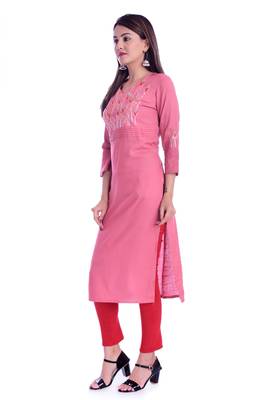 Peach printed Rayon kurtas-and-kurtis 3