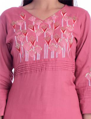 Peach printed Rayon kurtas-and-kurtis 4