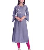 grey printed Rayon kurtas-and-kurtis