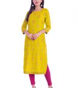 Yellow  printed Rayon kurtas-and-kurtis