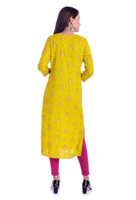 Yellow  printed Rayon kurtas-and-kurtis 5