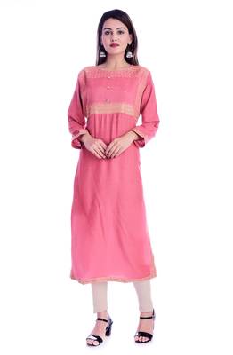 Peach printed Rayon kurtas-and-kurtis 1