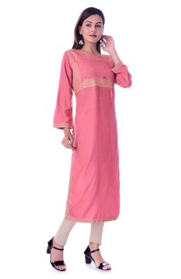 Peach printed Rayon kurtas-and-kurtis 2
