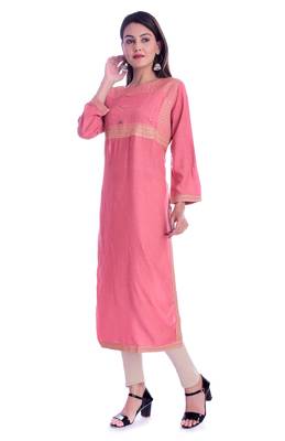 Peach printed Rayon kurtas-and-kurtis 3