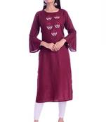 maroon printed Rayon kurtas-and-kurtis
