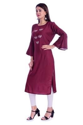 maroon printed Rayon kurtas-and-kurtis 3