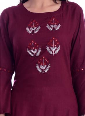 maroon printed Rayon kurtas-and-kurtis 4