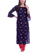 blue printed Rayon kurtas-and-kurtis