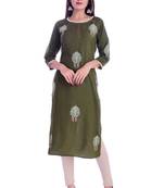 green printed Rayon kurtas-and-kurtis