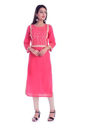 Pink printed Rayon kurtas-and-kurtis 1