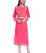 Pink printed Rayon kurtas-and-kurtis