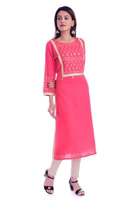 Pink printed Rayon kurtas-and-kurtis 2