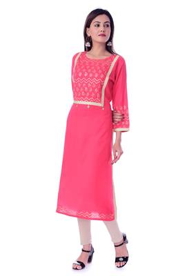 Pink printed Rayon kurtas-and-kurtis 3