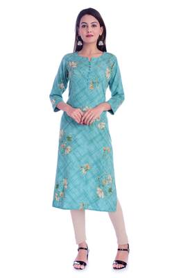 blue printed Rayon kurtas-and-kurtis 1