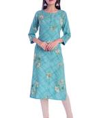 blue printed Rayon kurtas-and-kurtis