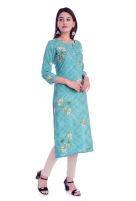 blue printed Rayon kurtas-and-kurtis 2