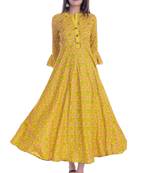 Yellow  printed Rayon kurtas-and-kurtis