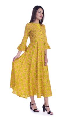 Yellow  printed Rayon kurtas-and-kurtis 2