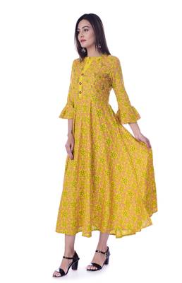Yellow  printed Rayon kurtas-and-kurtis 3