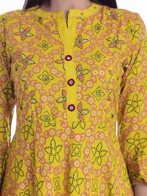 Yellow  printed Rayon kurtas-and-kurtis 4