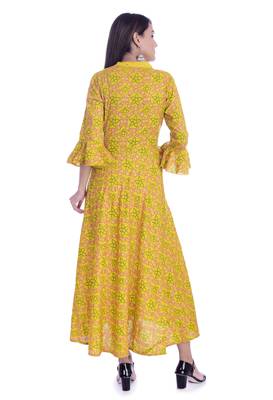 Yellow  printed Rayon kurtas-and-kurtis 5