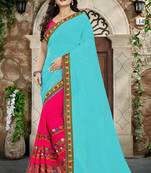 Sky Blue Embroidered Georgette Saree With Blouse