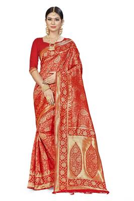 Red Woven  Art Silk Saree With Blouse 1