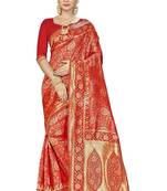 Red Woven  Art Silk Saree With Blouse
