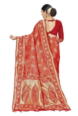 Red Woven  Art Silk Saree With Blouse 2