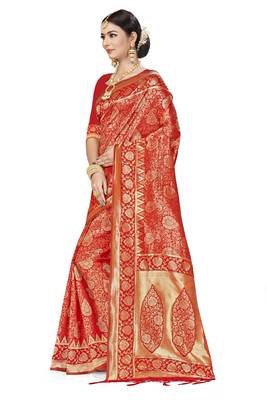 Red Woven  Art Silk Saree With Blouse 3