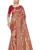 Red Woven Banarasi Silk Saree With Blouse