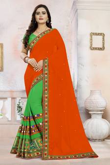Orange Embroidered Georgette Saree With Blouse
