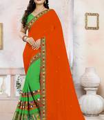 Orange Embroidered Georgette Saree With Blouse