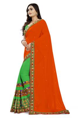 Orange Embroidered Georgette Saree With Blouse 2