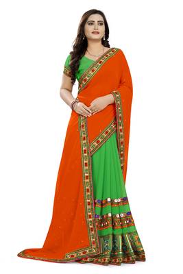 Orange Embroidered Georgette Saree With Blouse 3