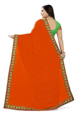 Orange Embroidered Georgette Saree With Blouse 4