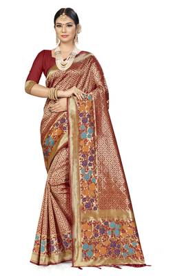 Red Woven Banarasi Silk Saree With Blouse 1