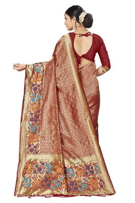 Red Woven Banarasi Silk Saree With Blouse 2