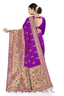 Purple Woven Banarasi Silk Saree With Blouse 2