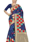 Navy Blue Woven  Art Silk Saree With Blouse