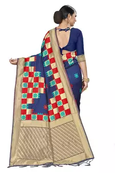 Navy Blue Woven  Art Silk Saree With Blouse