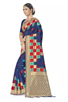 Navy Blue Woven  Art Silk Saree With Blouse
