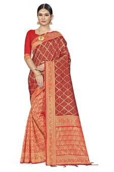 Red Woven  Art Silk Saree With Blouse