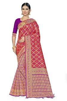 Orange Woven  Art Silk Saree With Blouse