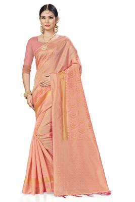 Light Pink Woven Banarasi Silk Saree With Blouse 1