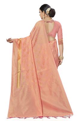 Light Pink Woven Banarasi Silk Saree With Blouse 2