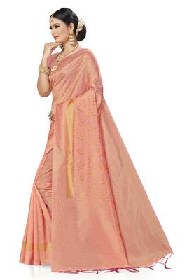 Light Pink Woven Banarasi Silk Saree With Blouse 3