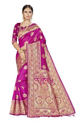 Pink Woven Banarasi Silk Saree With Blouse 1