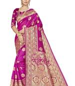 Pink Woven Banarasi Silk Saree With Blouse